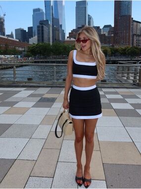 Reformation Robbie Linen Two-Piece Black & White Small